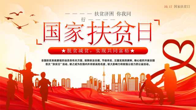 红色简约风国家扶贫日介绍PPT模板【2025100104】