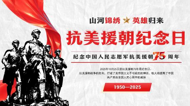 红色简约风抗美援朝七十五周年纪念日PPT模板【2025101003】