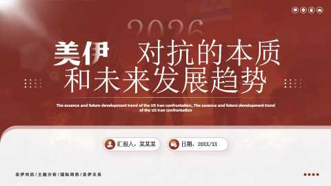 红色简约风美伊对抗未来趋势PPT模板【2026031201】