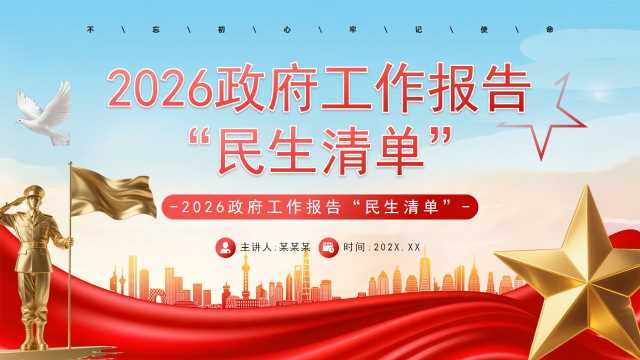 红色党政风2026政府工作报告PPT模板