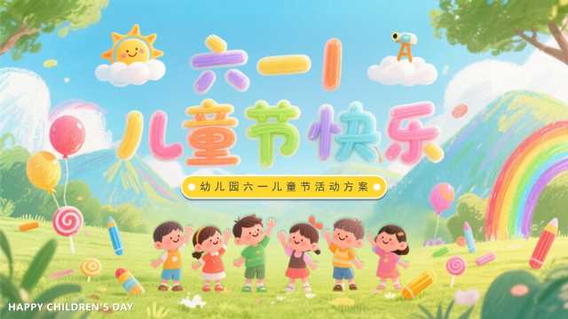绿色卡通风六一儿童节快乐PPT模版