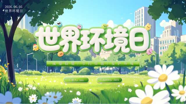 绿色插画风世界环境日介绍PPT模版