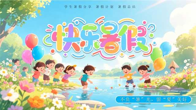 蓝色卡通风快乐暑假生活PPT模版[2026060303]