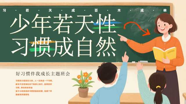 绿色黑板风好习惯养成主题班会PPT模版[2026072101]
