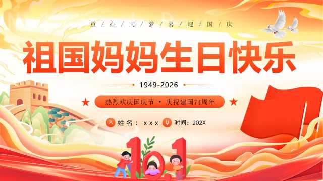 橙色国潮风祖国妈妈生日快乐PPT模板[2026082403]