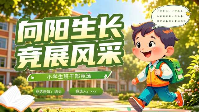 绿色卡通向阳生长竞展风采班干部竞选PPT模板【2026093001】