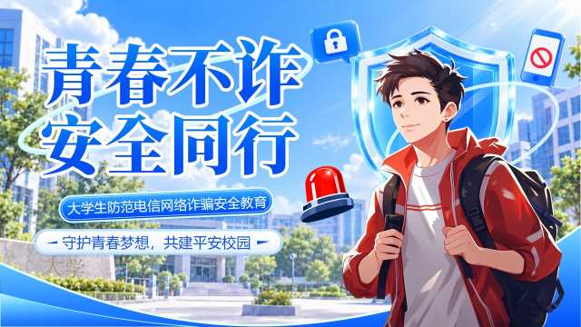 蓝色简约风青春不诈安全同行大学生网络诈骗PPT模板【2026102805】